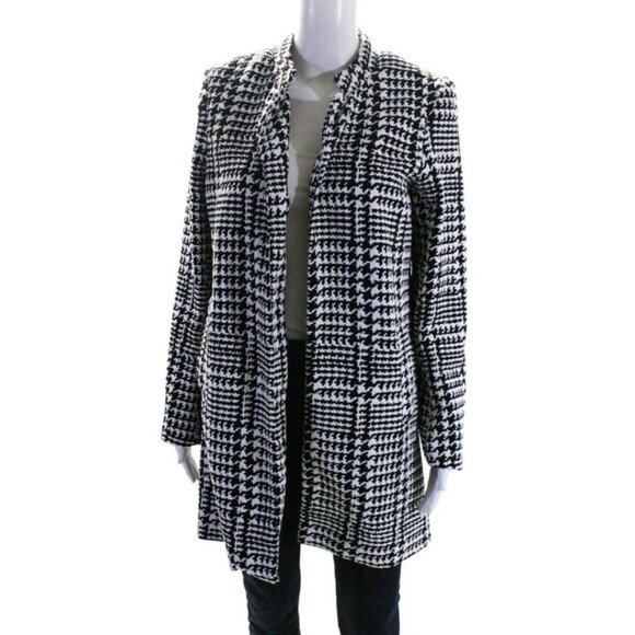 Carolina Belle Montreal Black White Printed Open Front LS Jacket Coat  Medium - Picture 1 of 5